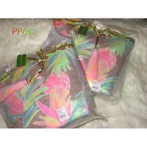 🌴 Lilly Pulitzer Seaside Reversible Tote Beach Gold Metallic SHOW STOPPER GRAIL